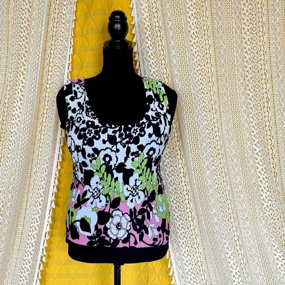 Retro Floral Sleeveless Magic Popcorn Bubble Crinkle Top One Size - Picture 5 of 9